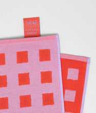 Load image into Gallery viewer, Squares Woven Terry Tea Towel – Lilac/Warm Red