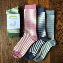 Load image into Gallery viewer, Ladies Alpaca Stripey Socks: Forest Green Stripe / US Size 6-5 - 9.5 / UK 4-7 / EU 37-40