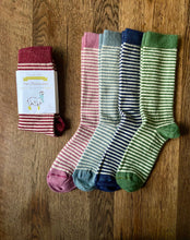 Load image into Gallery viewer, Ladies Alpaca Stripey Socks: Forest Green Stripe / US Size 6-5 - 9.5 / UK 4-7 / EU 37-40