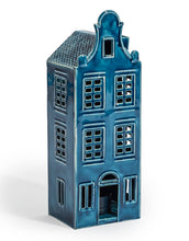 Load image into Gallery viewer, Blue Metal "Amsterdam" Canal House Tealight Holder
