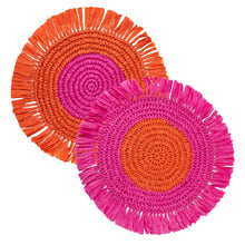 Load image into Gallery viewer, Pink &amp; Orange Paper Raffia Placemats for Table, Home Décor

