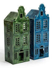 Load image into Gallery viewer, Blue Metal "Amsterdam" Canal House Tealight Holder
