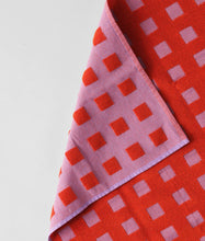 Load image into Gallery viewer, Squares Woven Terry Tea Towel – Lilac/Warm Red
