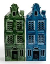 Load image into Gallery viewer, Blue Metal "Amsterdam" Canal House Tealight Holder
