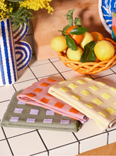 Load image into Gallery viewer, Squares Woven Terry Tea Towel – Oat/Yellow
