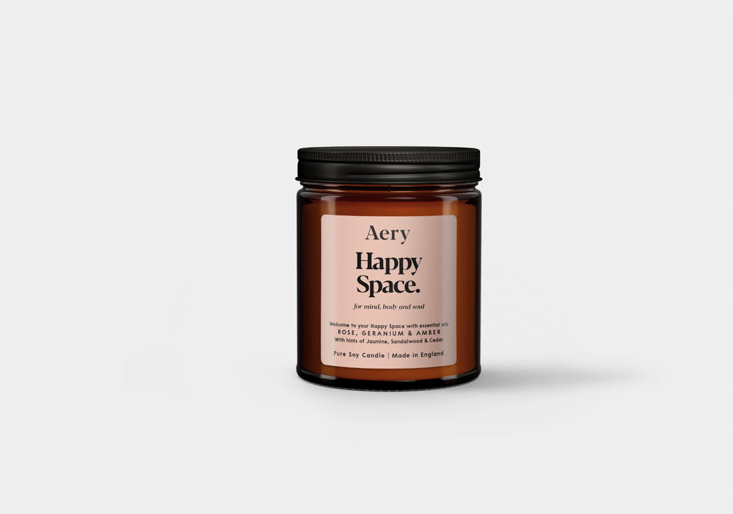 HAPPY SPACE SCENTED JAR CANDLE - ROSE GERANIUM AND AMBER