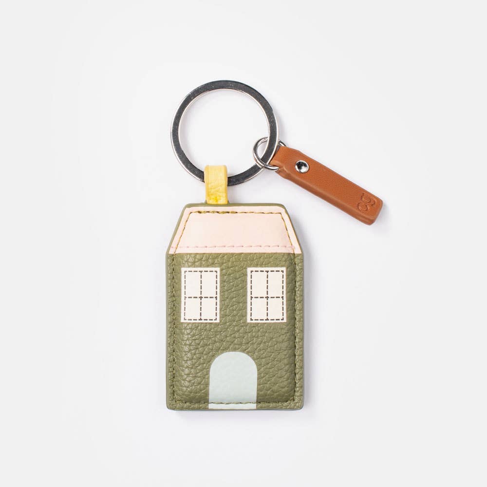 Khaki/Rose Gold House Keyring (Vegan Leather)