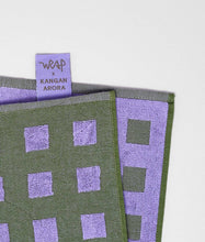 Load image into Gallery viewer, Squares Woven Terry Tea Towel – Olive/Lilac
