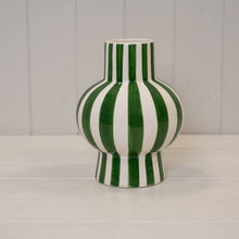 Load image into Gallery viewer, Painted Striped Ceramic Round Vase: Green
