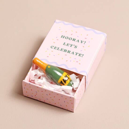 Let's Celebrate Tiny Champagne Ceramic Token In A Matchbox