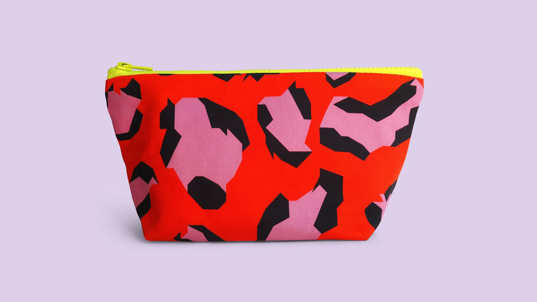 Red & Pink Leopard Print Make up Pouch