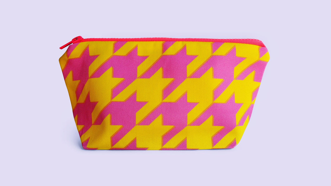 Yellow & Pink Houndstooth Make up Pouch