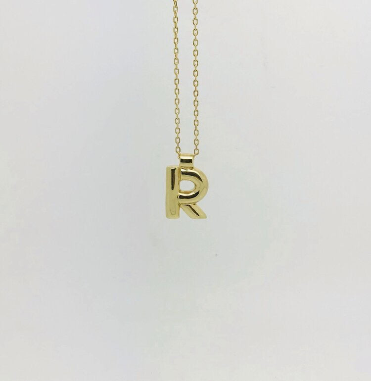 Chunky Baby “R” Gold Plated Sterling Silver Necklace
